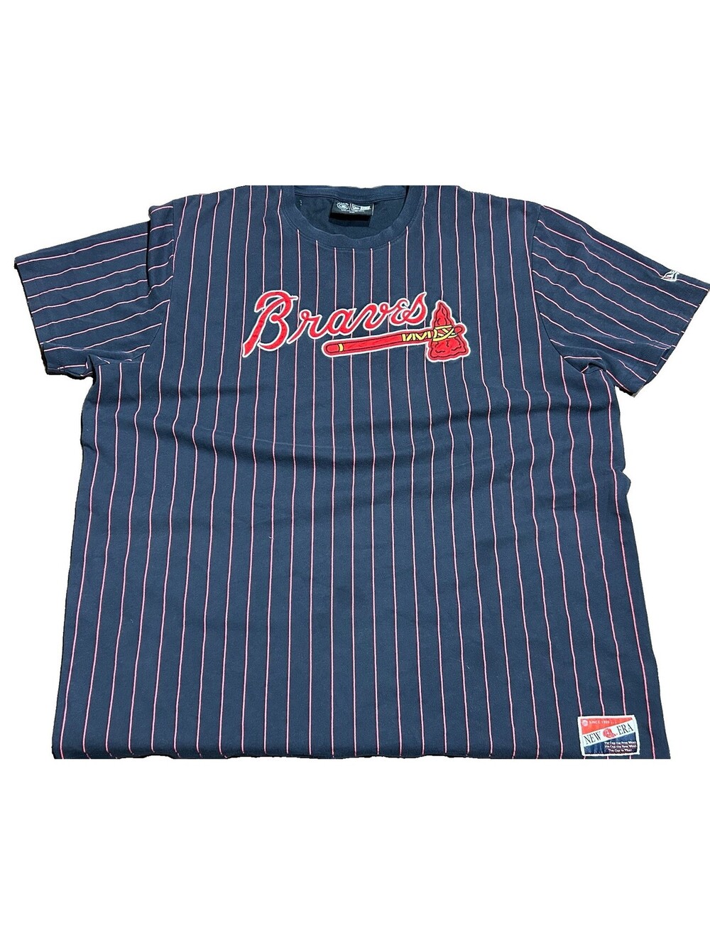 Atlanta Braves New Era MLB 2024 Pinstripe T-Shirt XXL Big Logo Navy Red